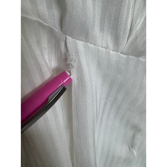 Rebecca Taylor Shadow Stripe Dress Long Peasant Sleeves Flowy Mini White Size 4 - Picture 14 of 15